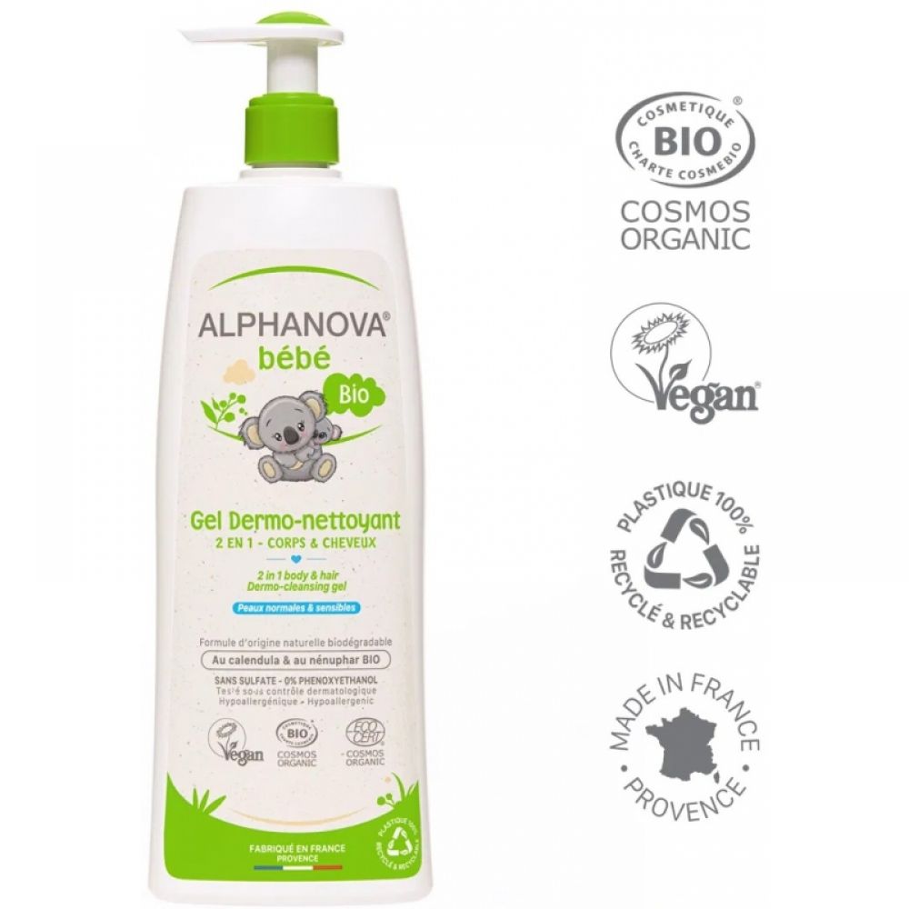 Alphanova Bébé - Dermo-nettoyant gel cheveux et corps