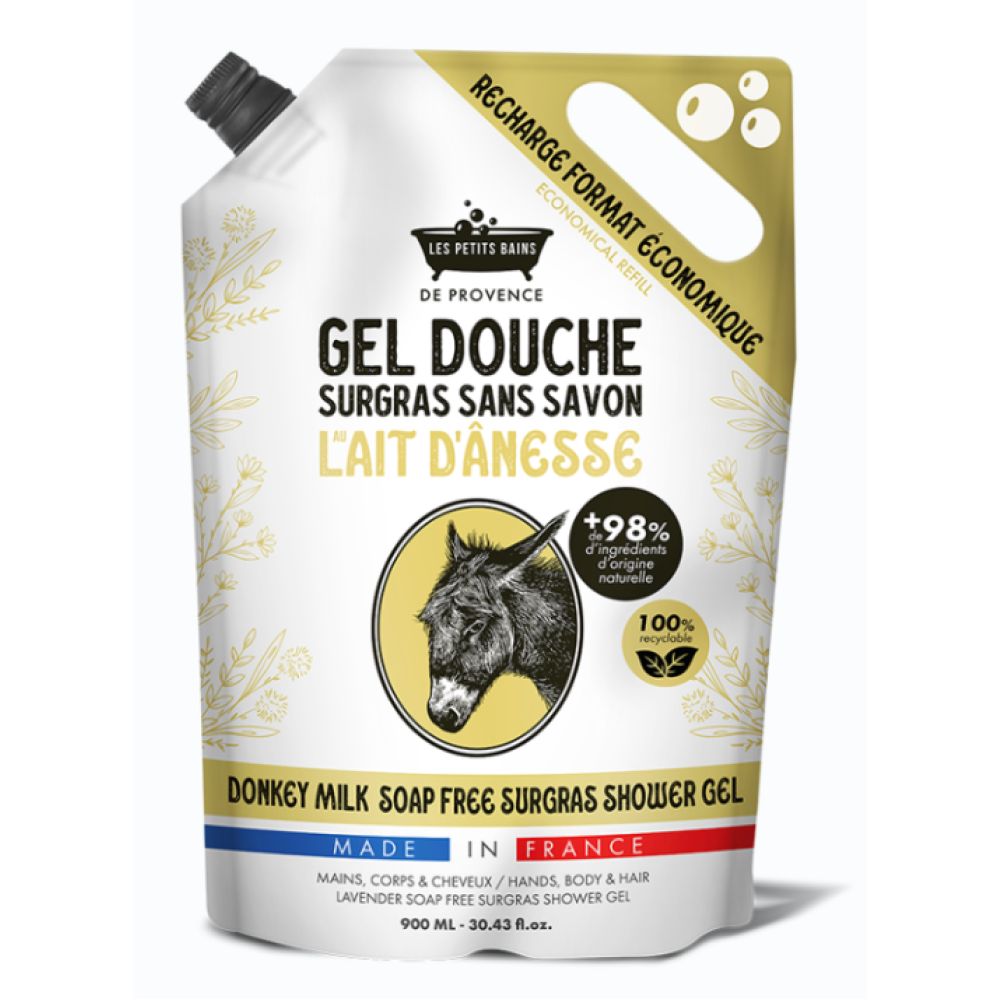 Les Petits Bains de Provence - Recharge Gel douche surgras sans savon lait d'anesse - 900ml