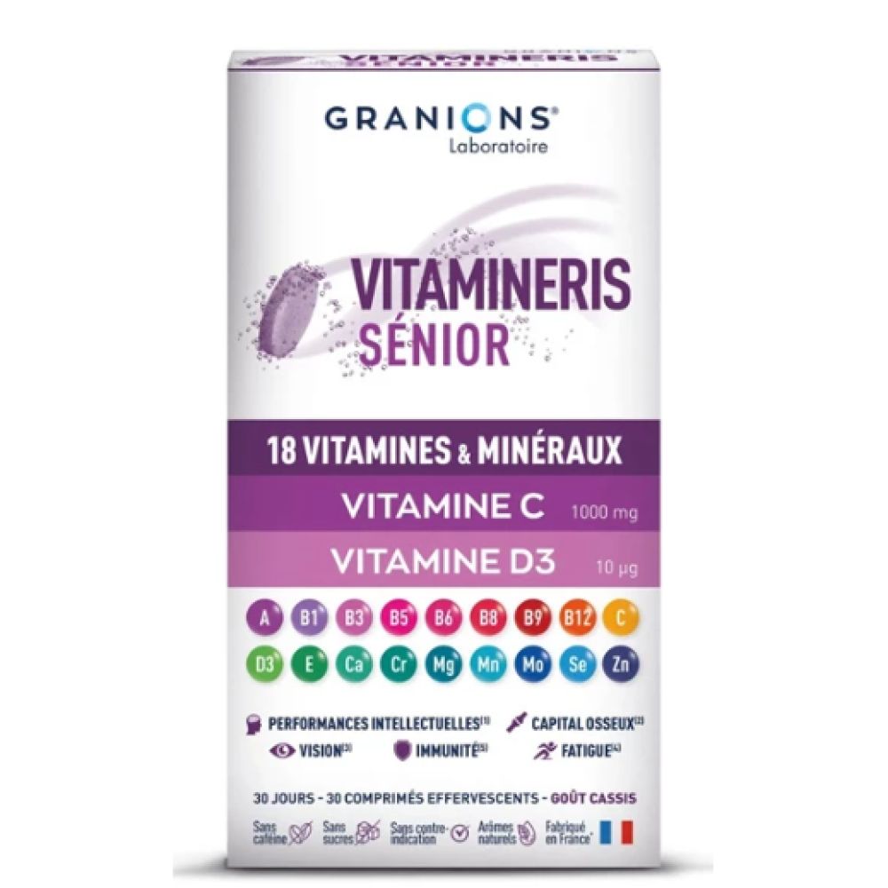 Granions Vitamineris senior 18 vitamines et minéraux gouts cassis - 30 comprimés