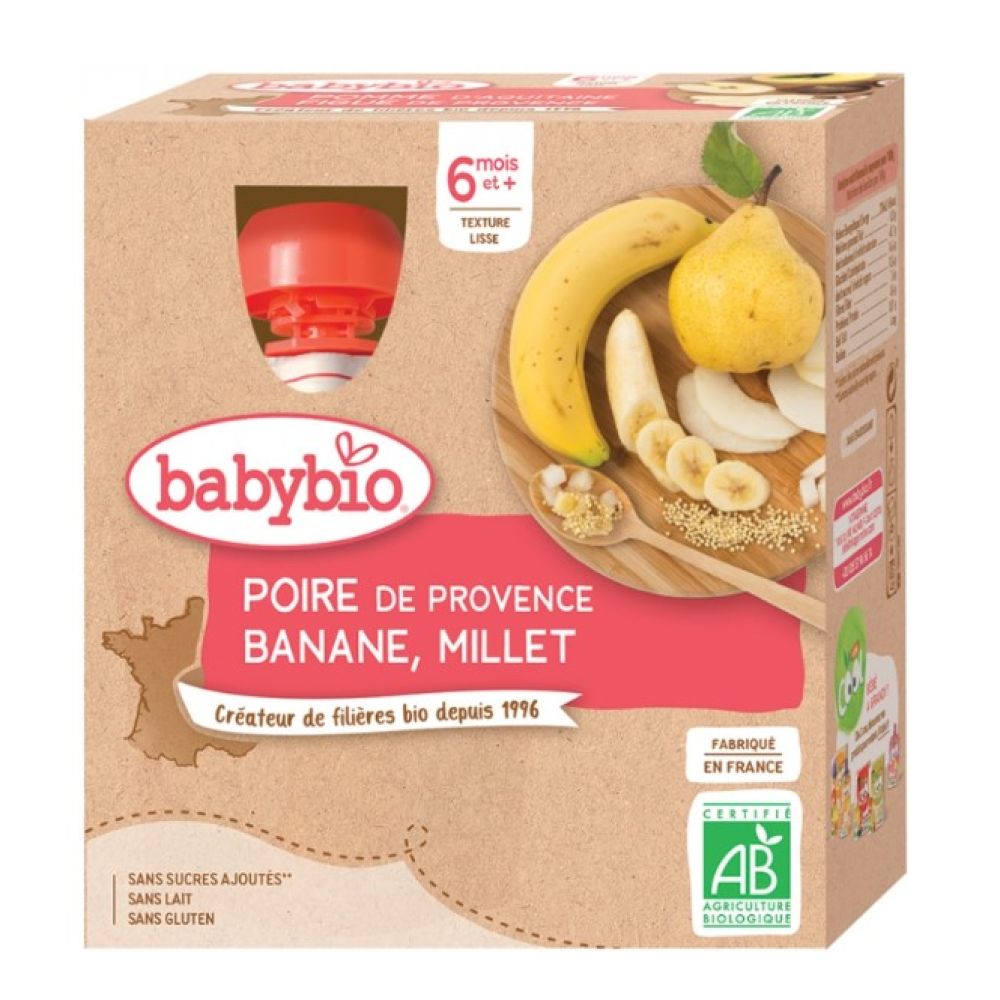 Babybio - Poire Banane Millet - 4x90g