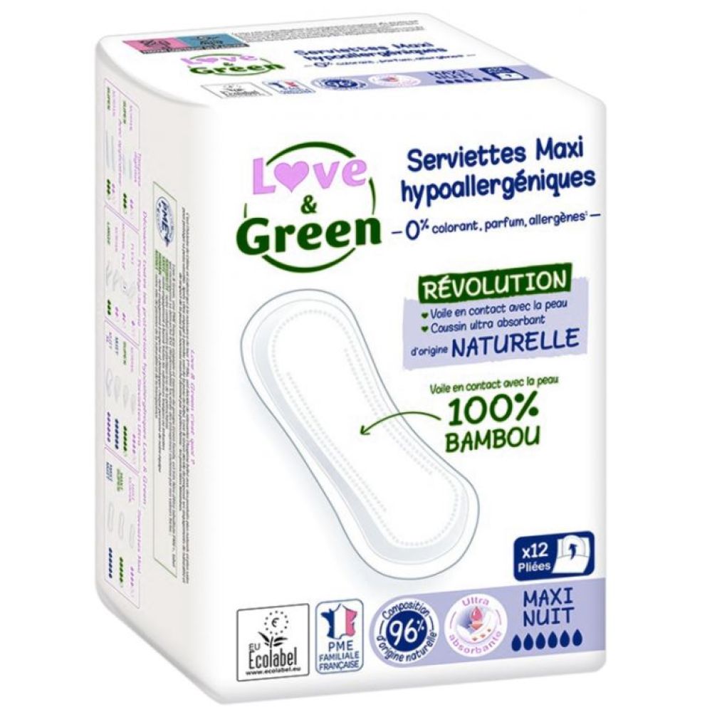 Love & Green - Serviettes maxi hypoallergéniques - 12 pièces