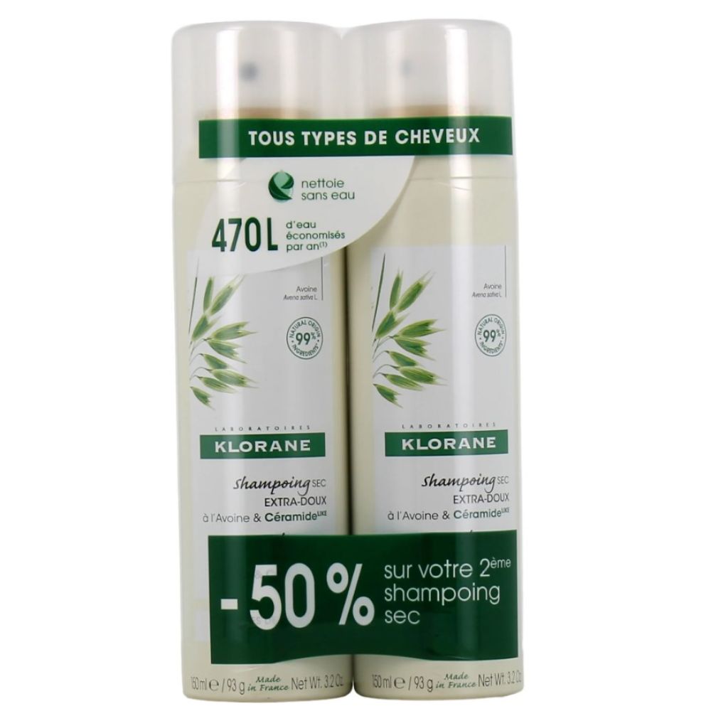 Klorane - Shampooing sec extra doux - lot de 2x150ml