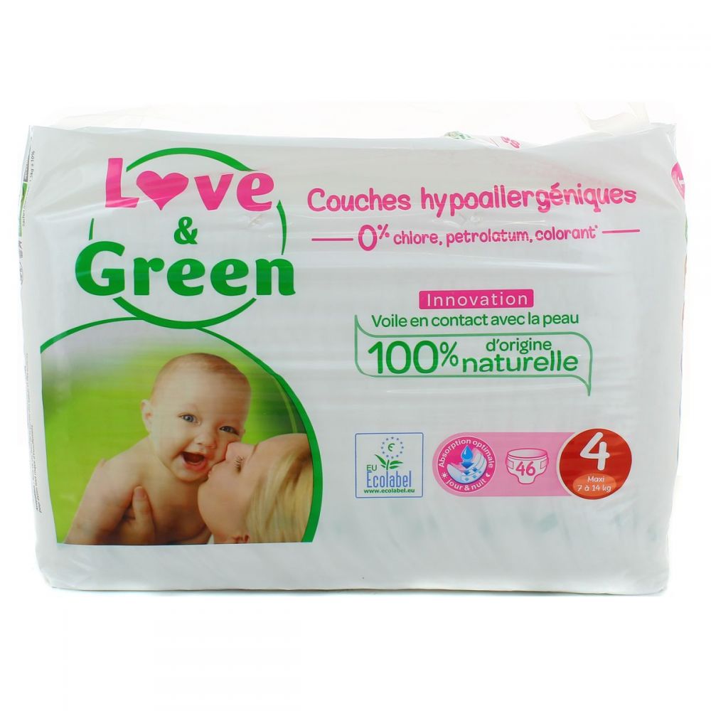 LOVE&GREEN Couches écologiques Taille 4 - 46 couches - Parapharmacie Prado  Mermoz