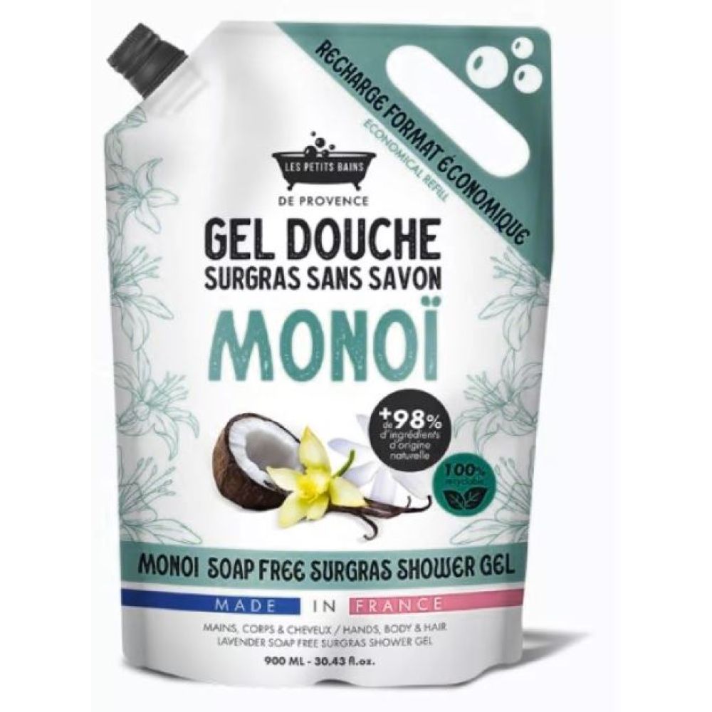 Les Petits Bain de Provence - Recharge gel douche surgras sans savon monoï - 900ml